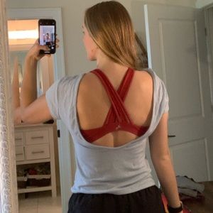Light blue open back tee